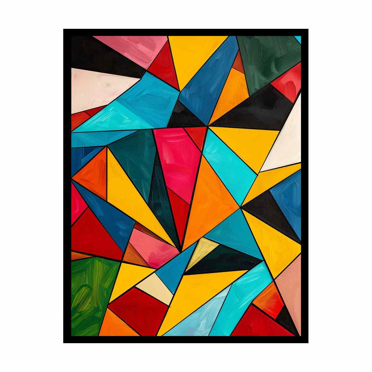 Bold colorful geometric prism canvas art for modern living room wall decor.