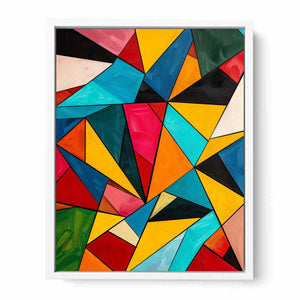 Bold colorful geometric prism canvas art for modern living room wall decor.