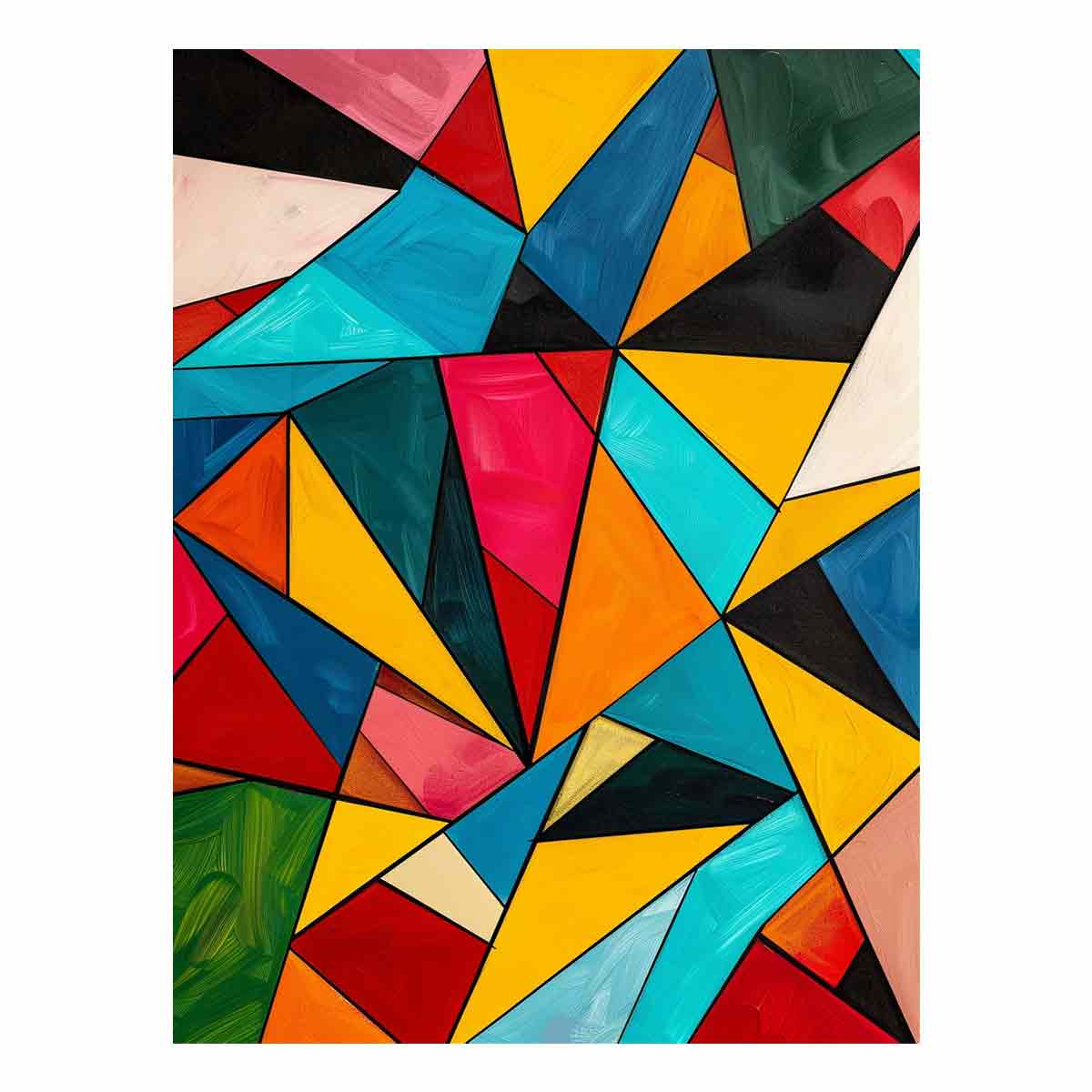Bold colorful geometric prism canvas art for modern living room wall decor.