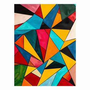 Bold colorful geometric prism canvas art for modern living room wall decor.