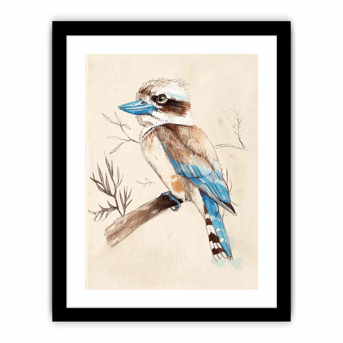 Kookaburra bird illustration canvas art for calm bedroom or nursery decor.