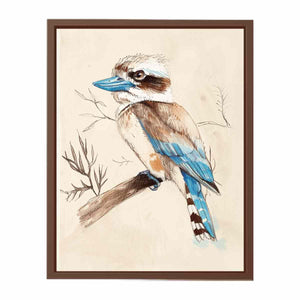 Kookaburra bird illustration canvas art for calm bedroom or nursery decor.