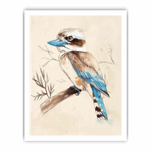 Kookaburra bird illustration canvas art for calm bedroom or nursery decor.