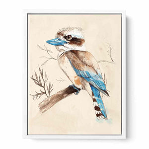 Kookaburra bird illustration canvas art for calm bedroom or nursery decor.