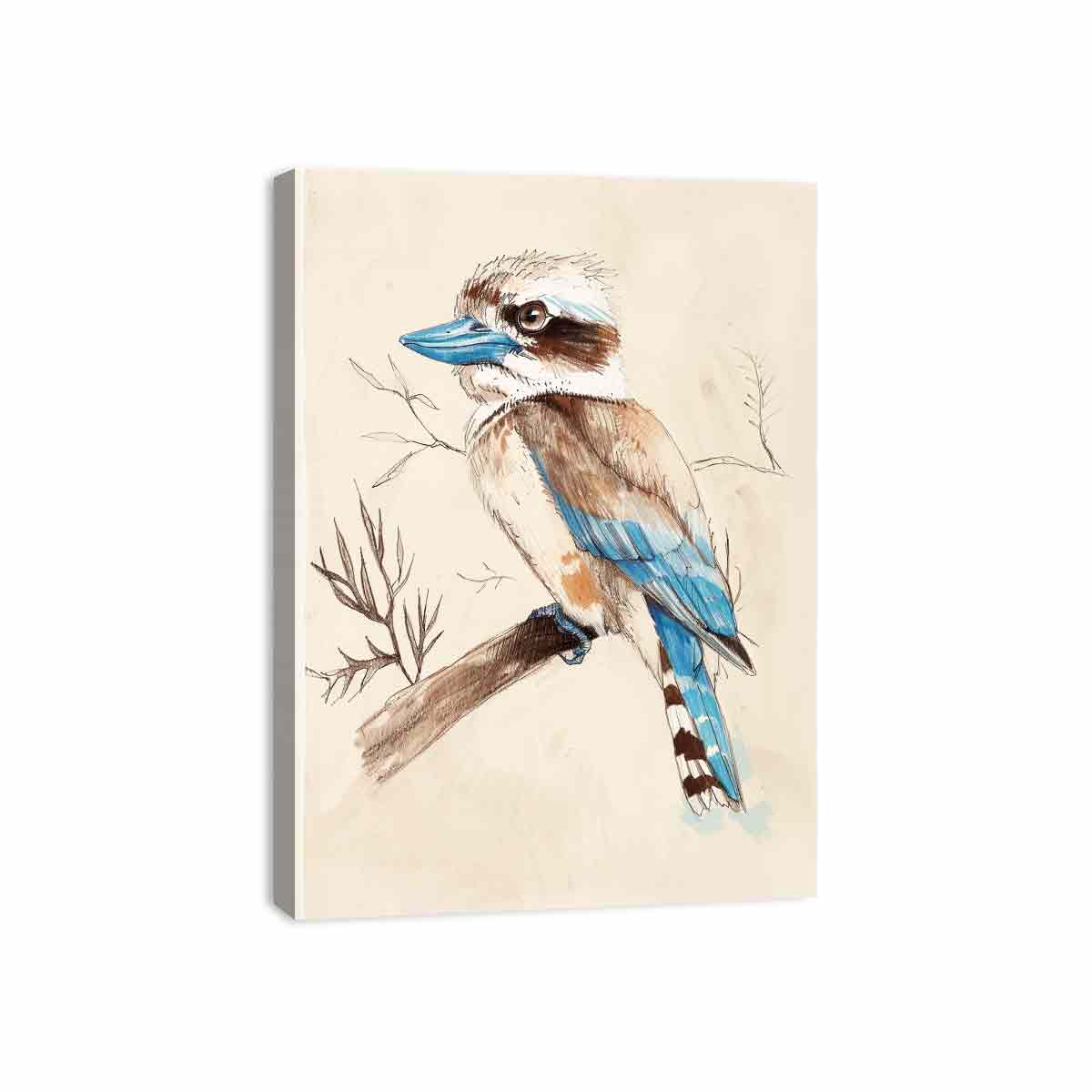 Kookaburra bird illustration canvas art for calm bedroom or nursery decor.