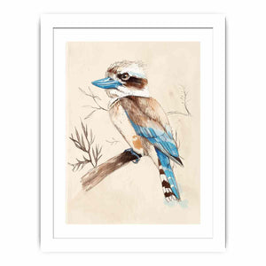Kookaburra bird illustration canvas art for calm bedroom or nursery decor.
