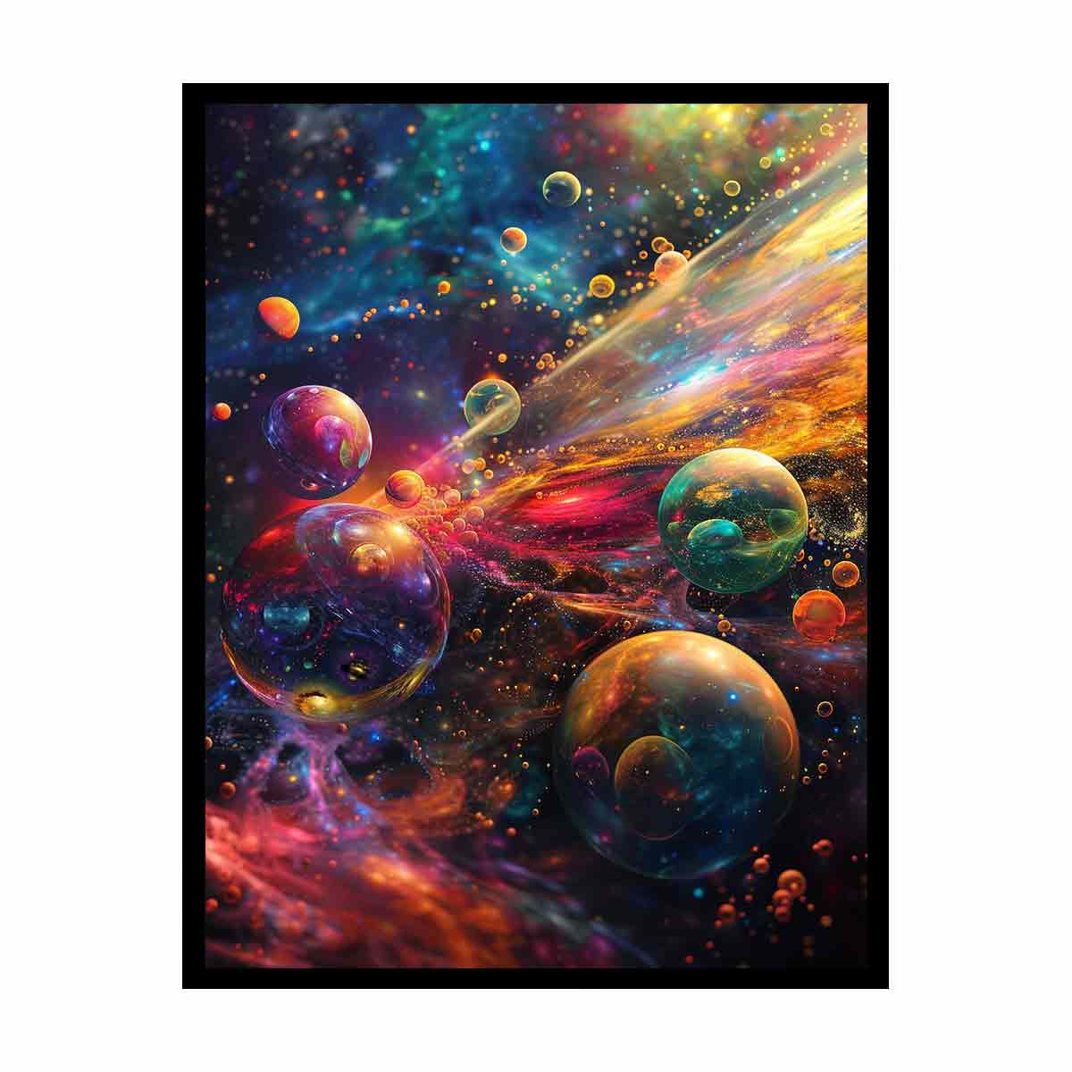 Colorful cosmic planets canvas art for dramatic modern living room decor.