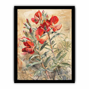 Red native floral watercolor canvas art for elegant living room decor.
