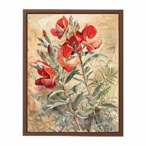 Red native floral watercolor canvas art for elegant living room decor.