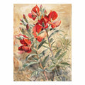 Red native floral watercolor canvas art for elegant living room decor.