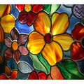 Colorful stained glass floral canvas art for bright living room or kitchen decor.