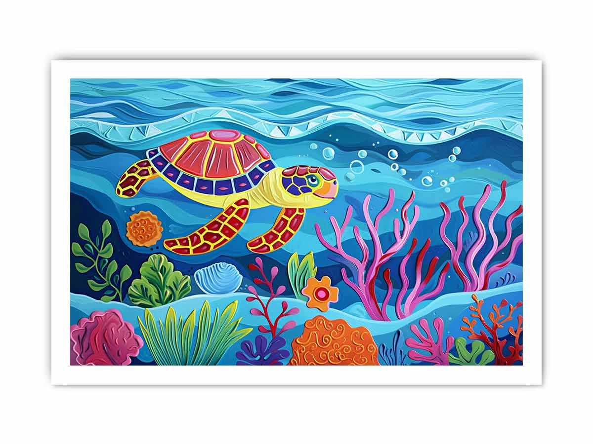 Colorful sea turtle canvas art for kids room, nursery, or beach house decor.