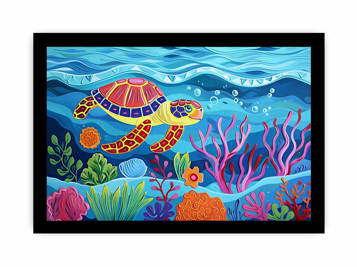 Colorful sea turtle canvas art for kids room, nursery, or beach house decor.