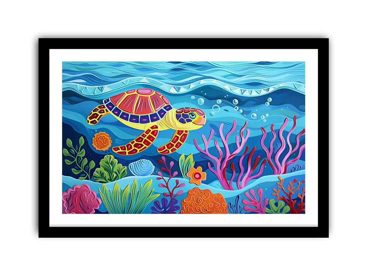 Colorful sea turtle canvas art for kids room, nursery, or beach house decor.
