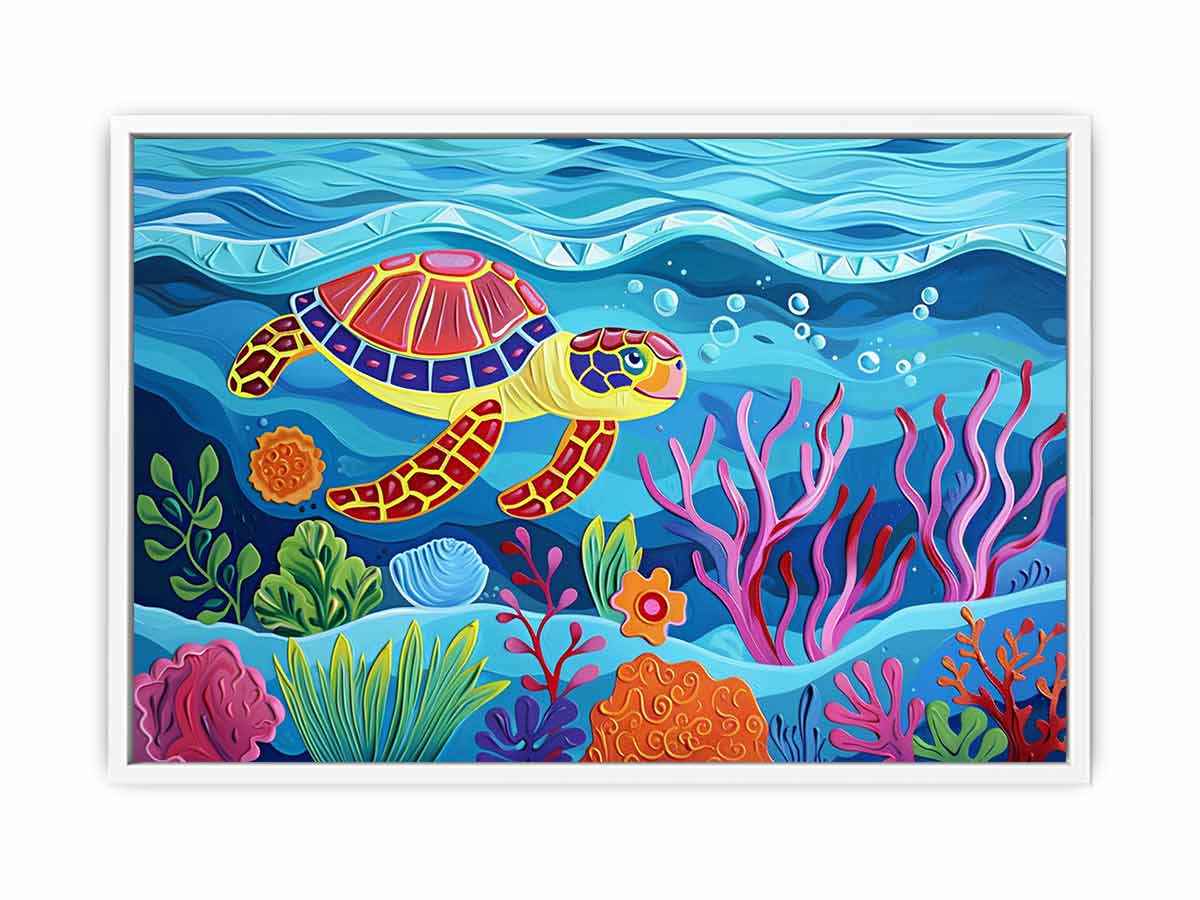 Colorful sea turtle canvas art for kids room, nursery, or beach house decor.