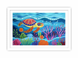 Colorful sea turtle canvas art for kids room, nursery, or beach house decor.