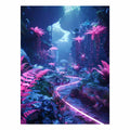 Glowing neon jungle pathway canvas art for dramatic modern bedroom or office decor.