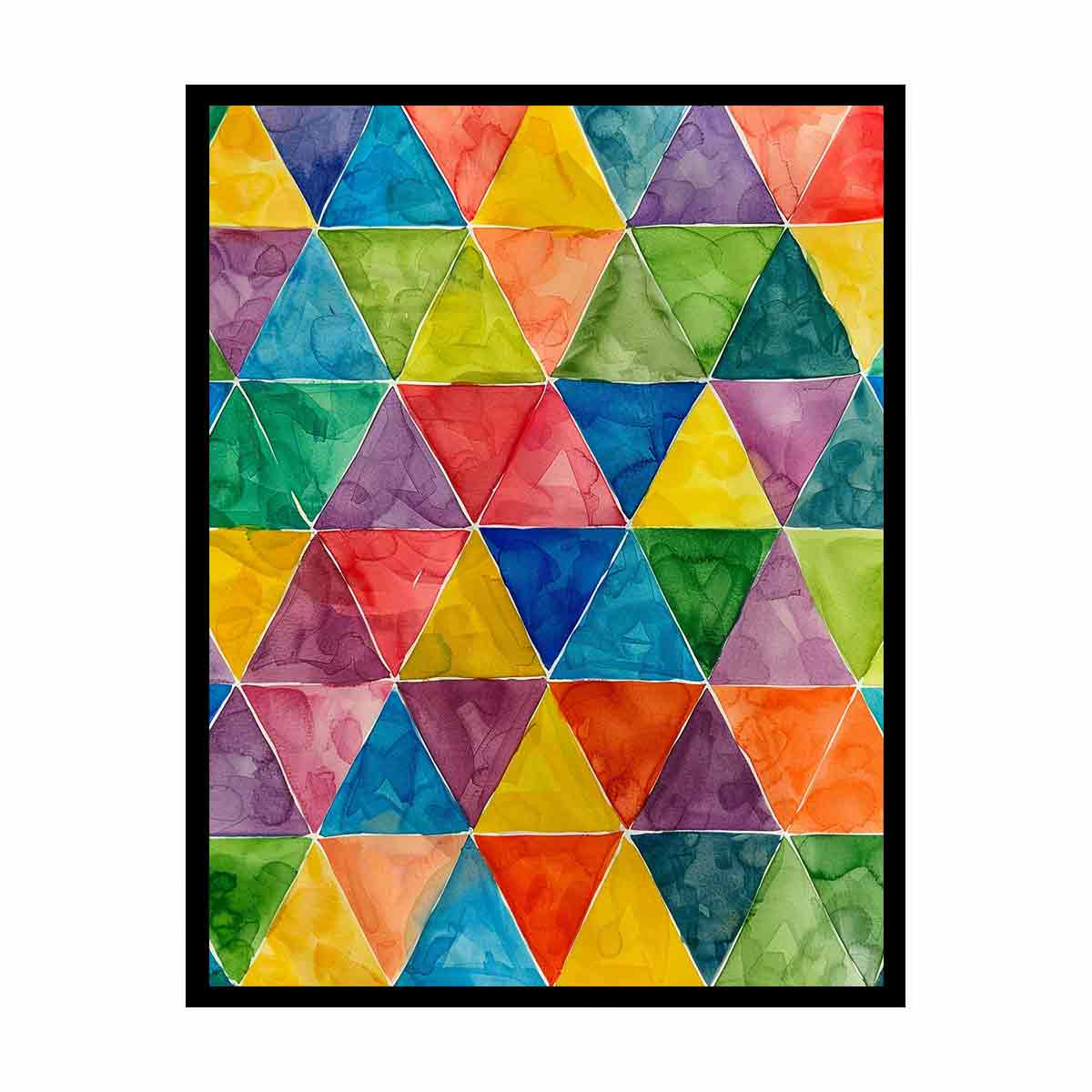 Colorful geometric triangle canvas art for playful modern kids room decor.