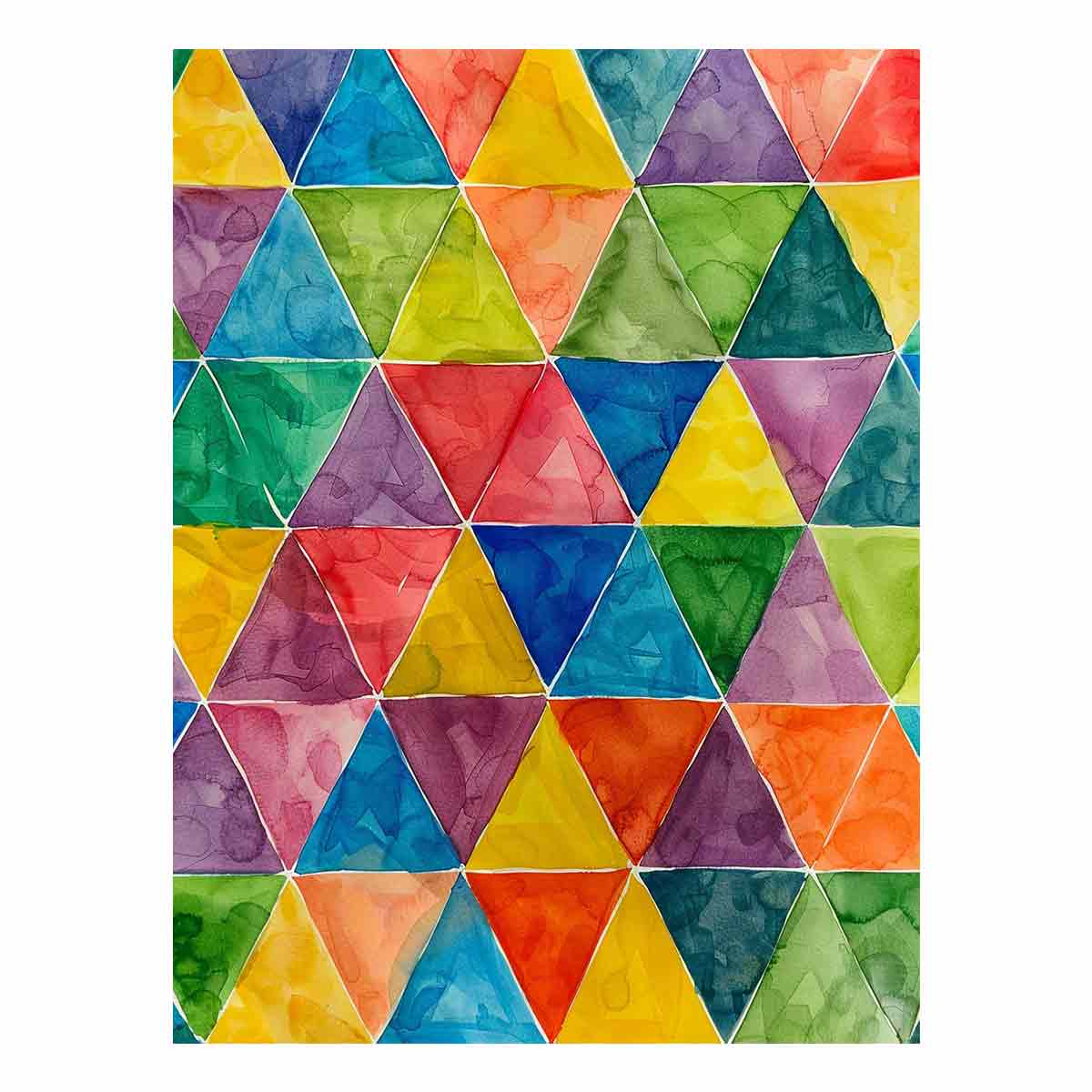 Colorful geometric triangle canvas art for playful modern kids room decor.