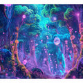 Neon fantasy forest canvas art with glowing fungi for dramatic bedroom decor.