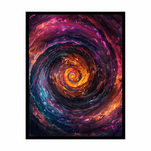 Dark cosmic vortex canvas art with orange glow for moody bedroom decor.