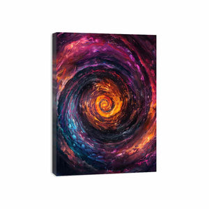 Dark cosmic vortex canvas art with orange glow for moody bedroom decor.