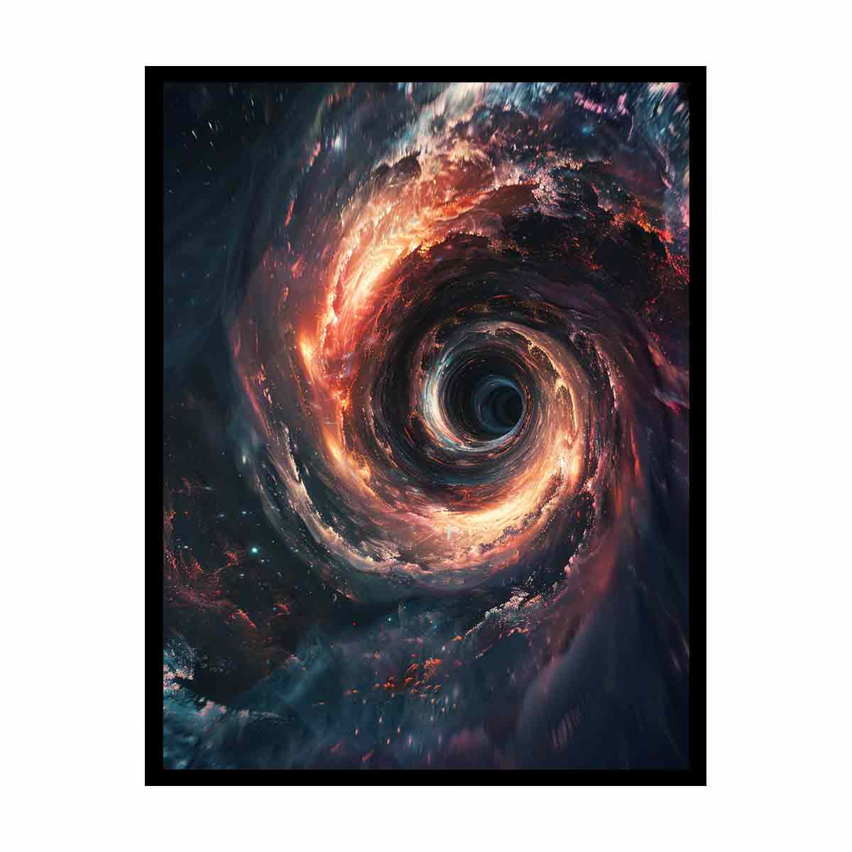Dark space vortex canvas print with fiery light for modern media room decor.