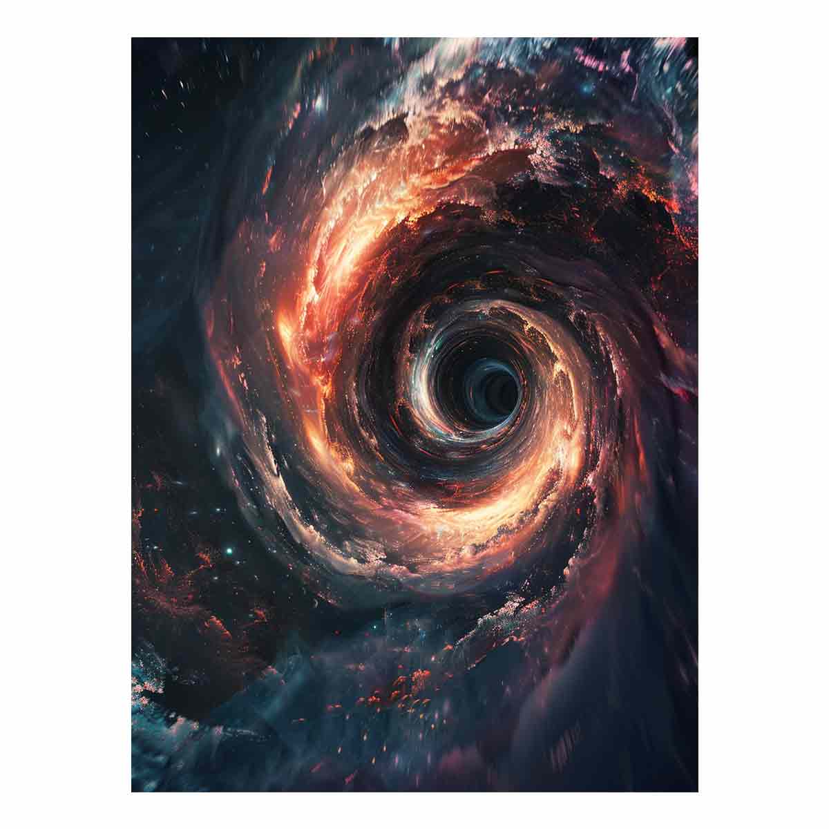 Dark space vortex canvas print with fiery light for modern media room decor.