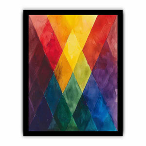 Rainbow geometric diamond canvas art for colorful modern office decor.