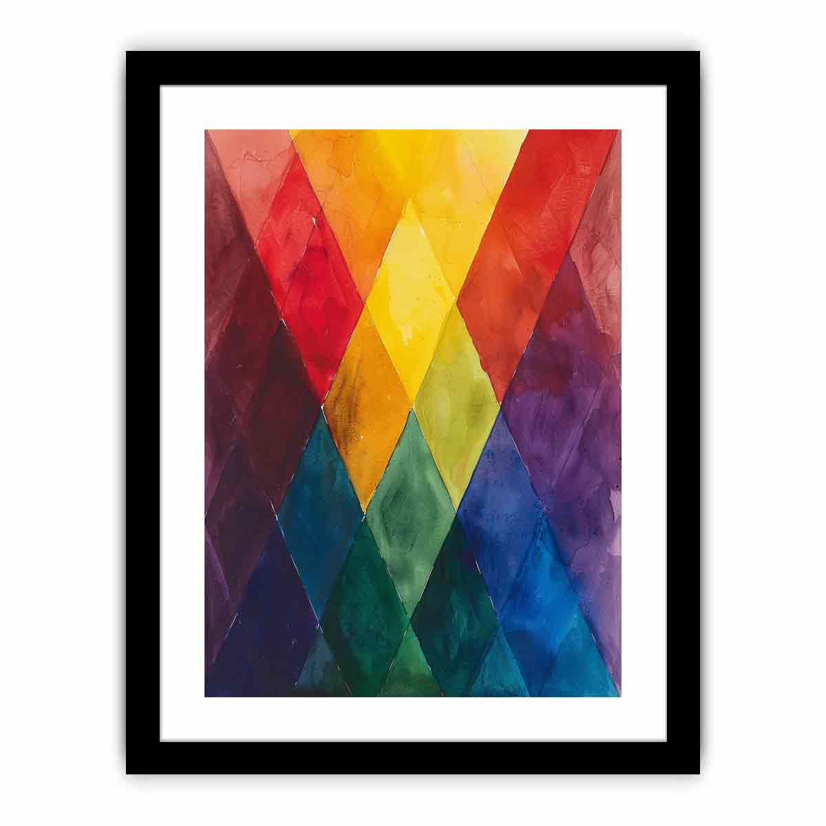 Rainbow geometric diamond canvas art for colorful modern office decor.