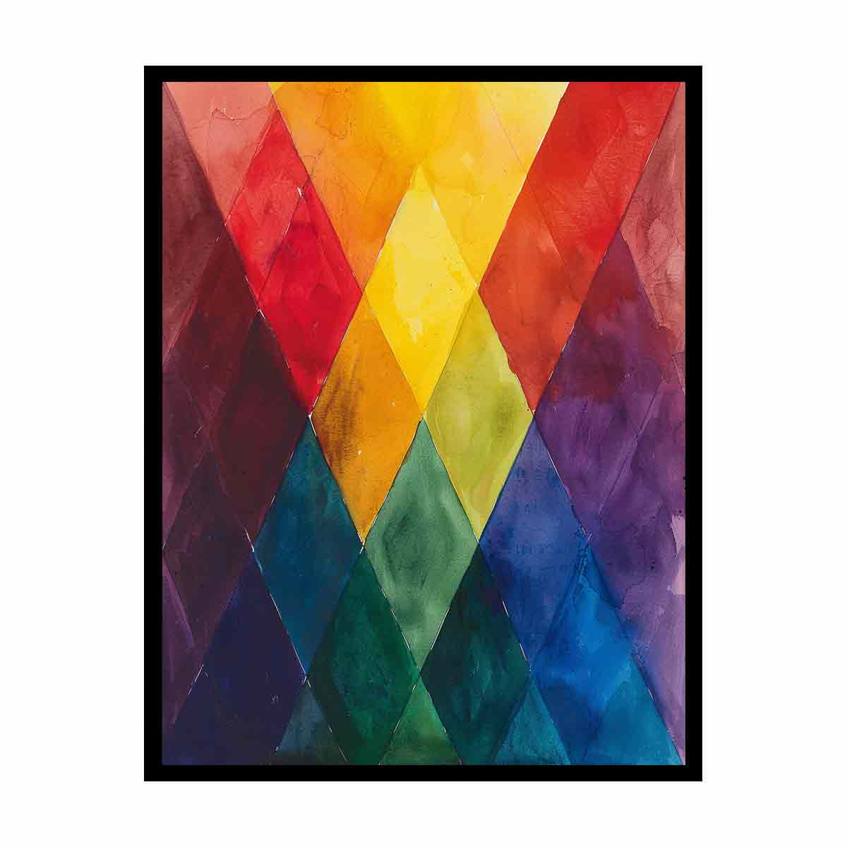 Rainbow geometric diamond canvas art for colorful modern office decor.