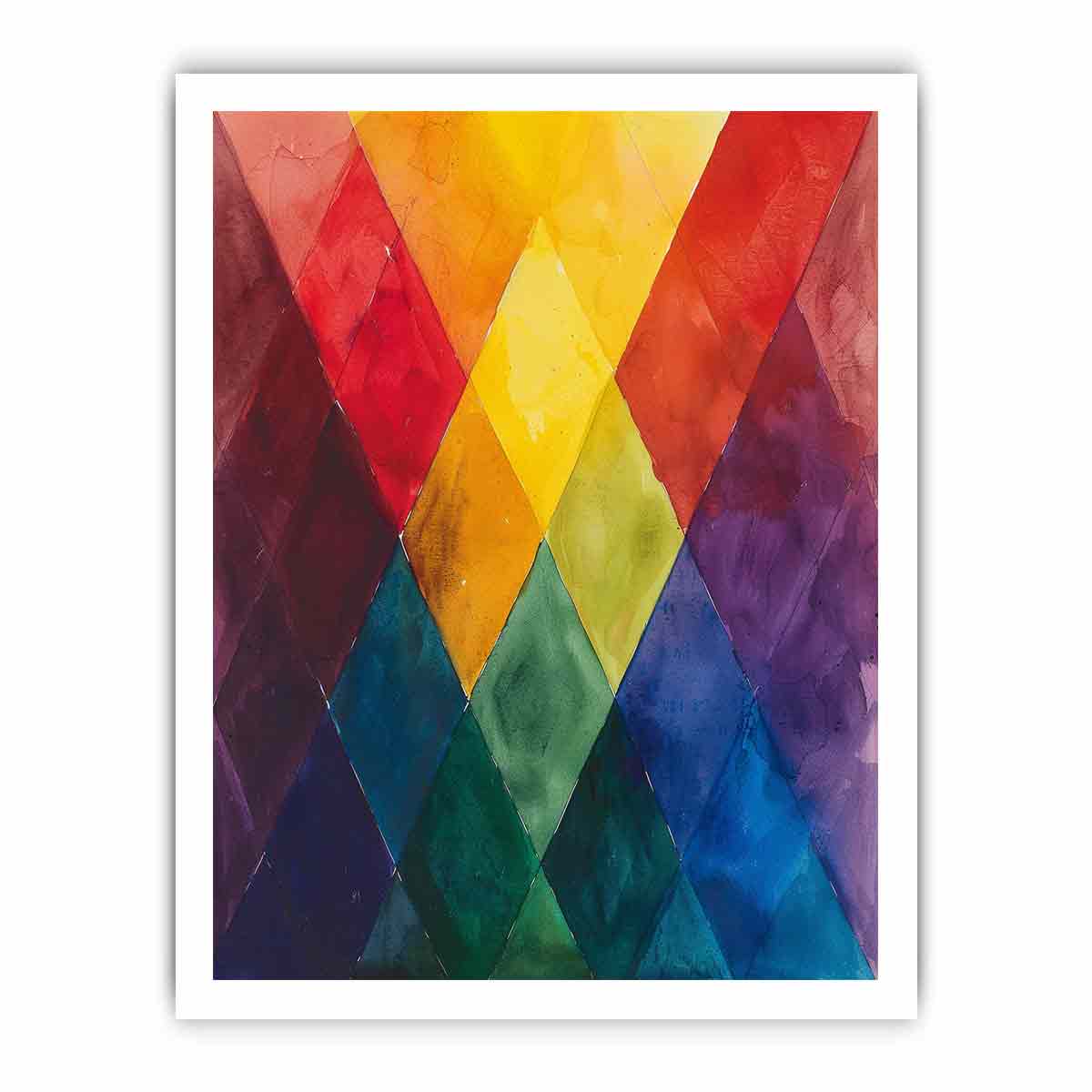 Rainbow geometric diamond canvas art for colorful modern office decor.