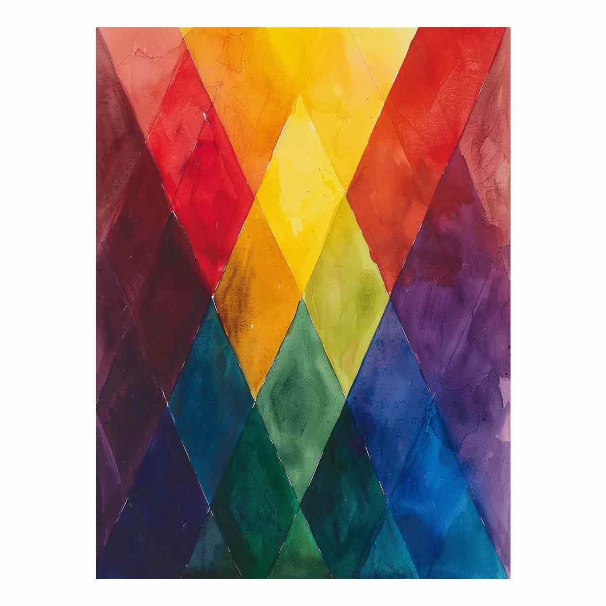 Rainbow geometric diamond canvas art for colorful modern office decor.