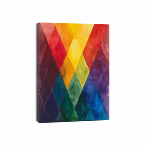 Rainbow geometric diamond canvas art for colorful modern office decor.
