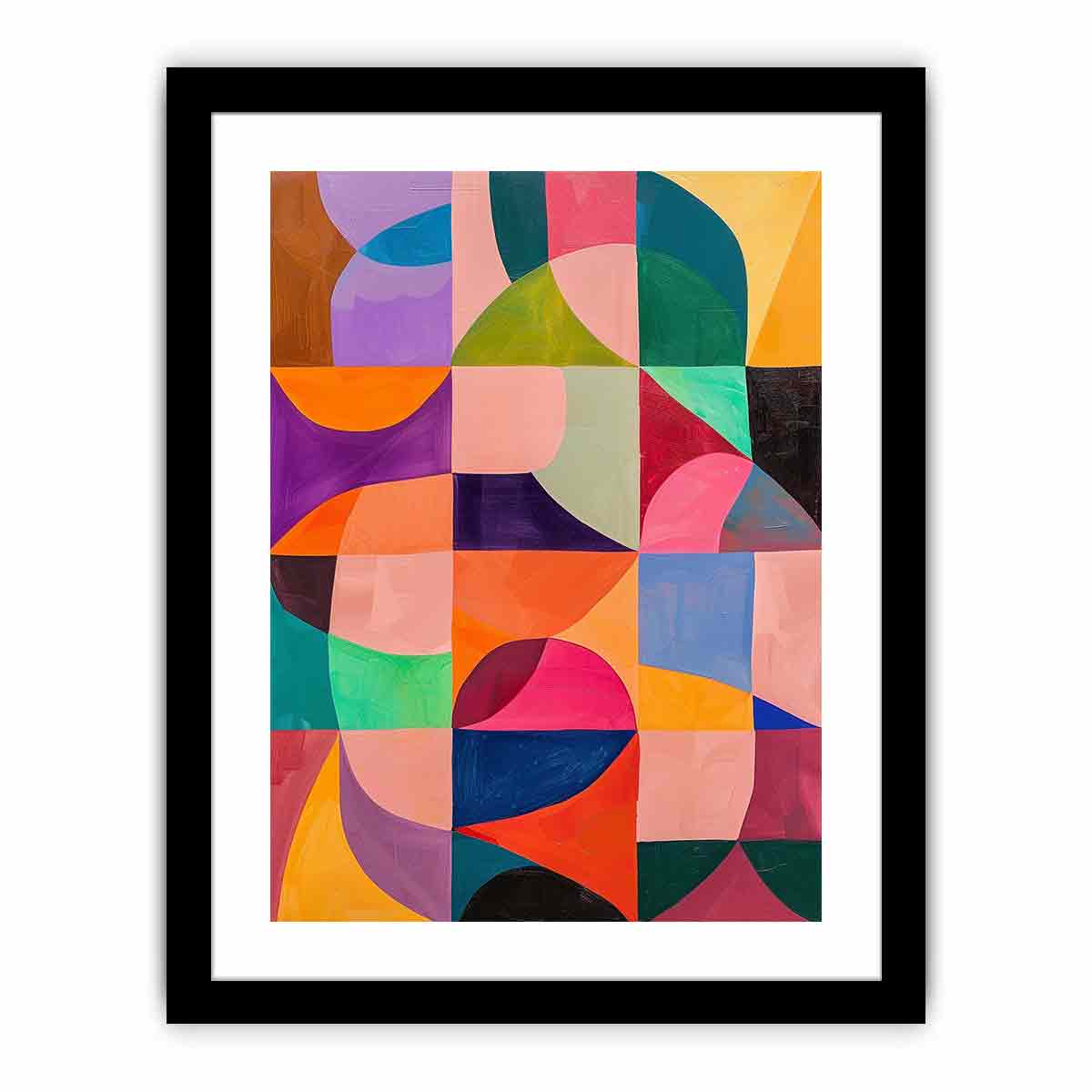 Colorful geometric abstract canvas art for modern living room, office, or hallway decor.