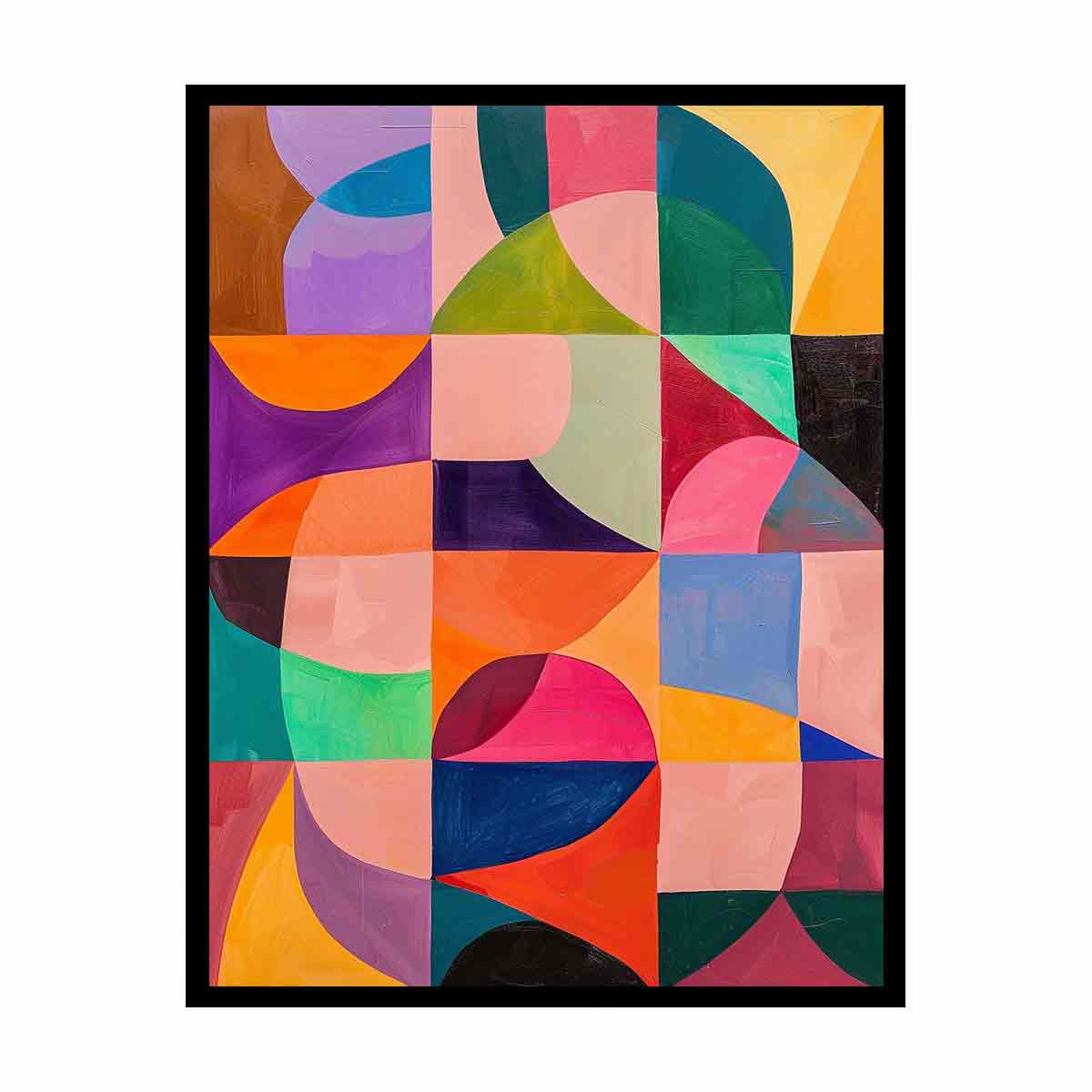 Colorful geometric abstract canvas art for modern living room, office, or hallway decor.