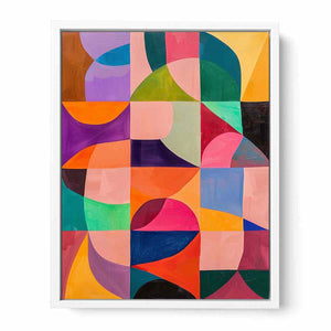 Colorful geometric abstract canvas art for modern living room, office, or hallway decor.