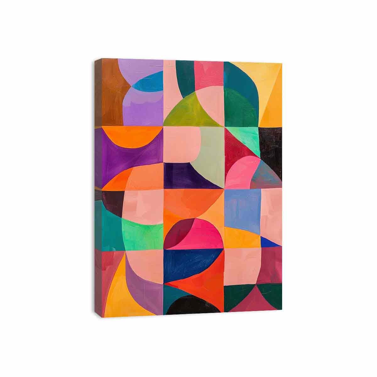 Colorful geometric abstract canvas art for modern living room, office, or hallway decor.