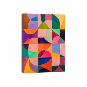 Colorful geometric abstract canvas art for modern living room, office, or hallway decor.