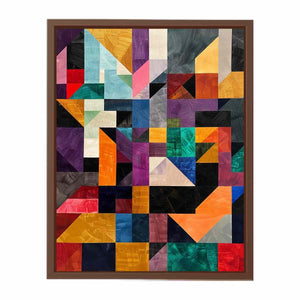 Bold geometric mosaic canvas art with textured blocks for modern office or living room decor.