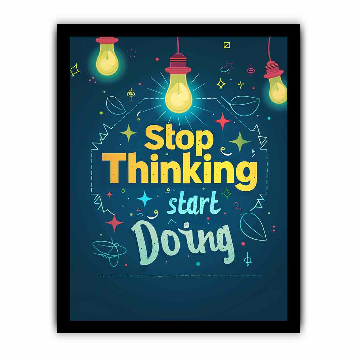 Motivational typography canvas art with light bulbs for home office or study room decor.