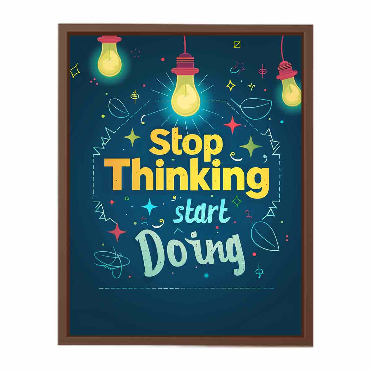Motivational typography canvas art with light bulbs for home office or study room decor.