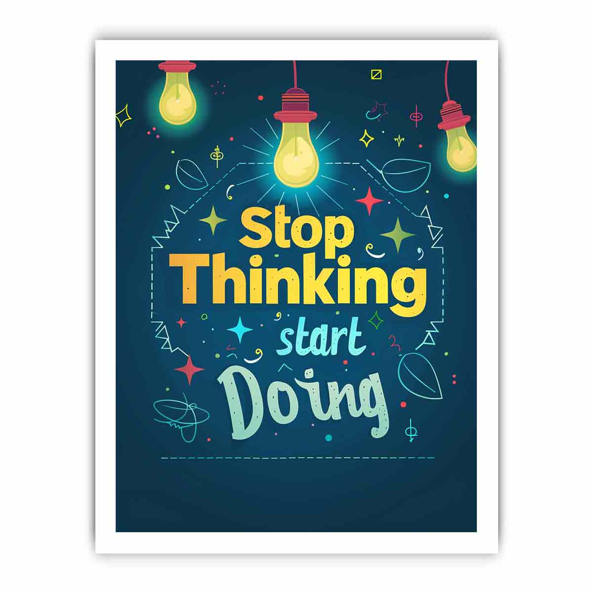 Motivational typography canvas art with light bulbs for home office or study room decor.