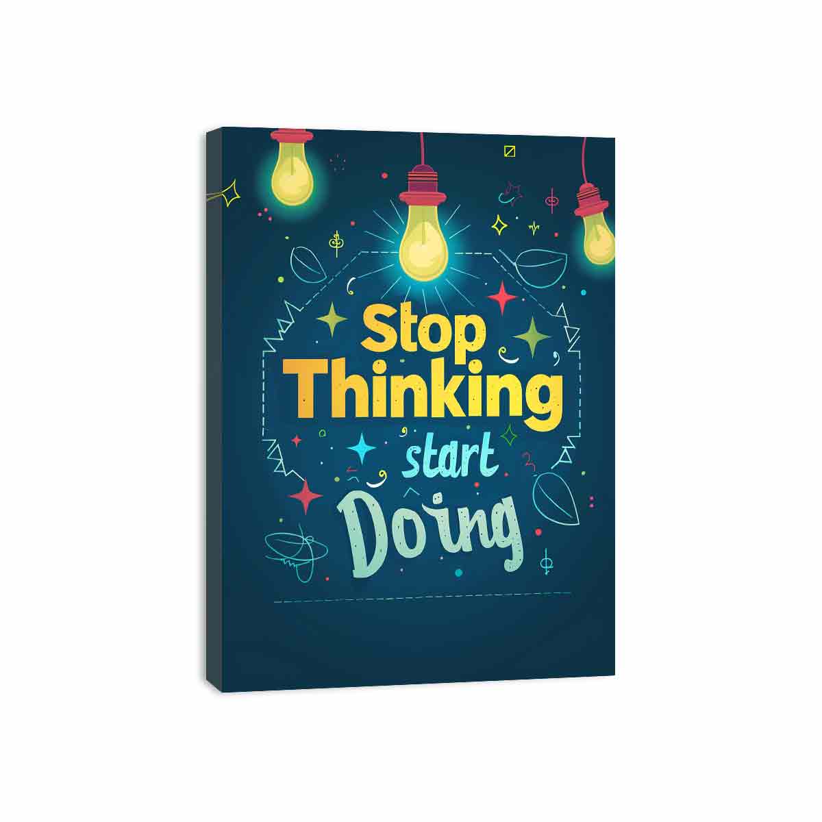 Motivational typography canvas art with light bulbs for home office or study room decor.