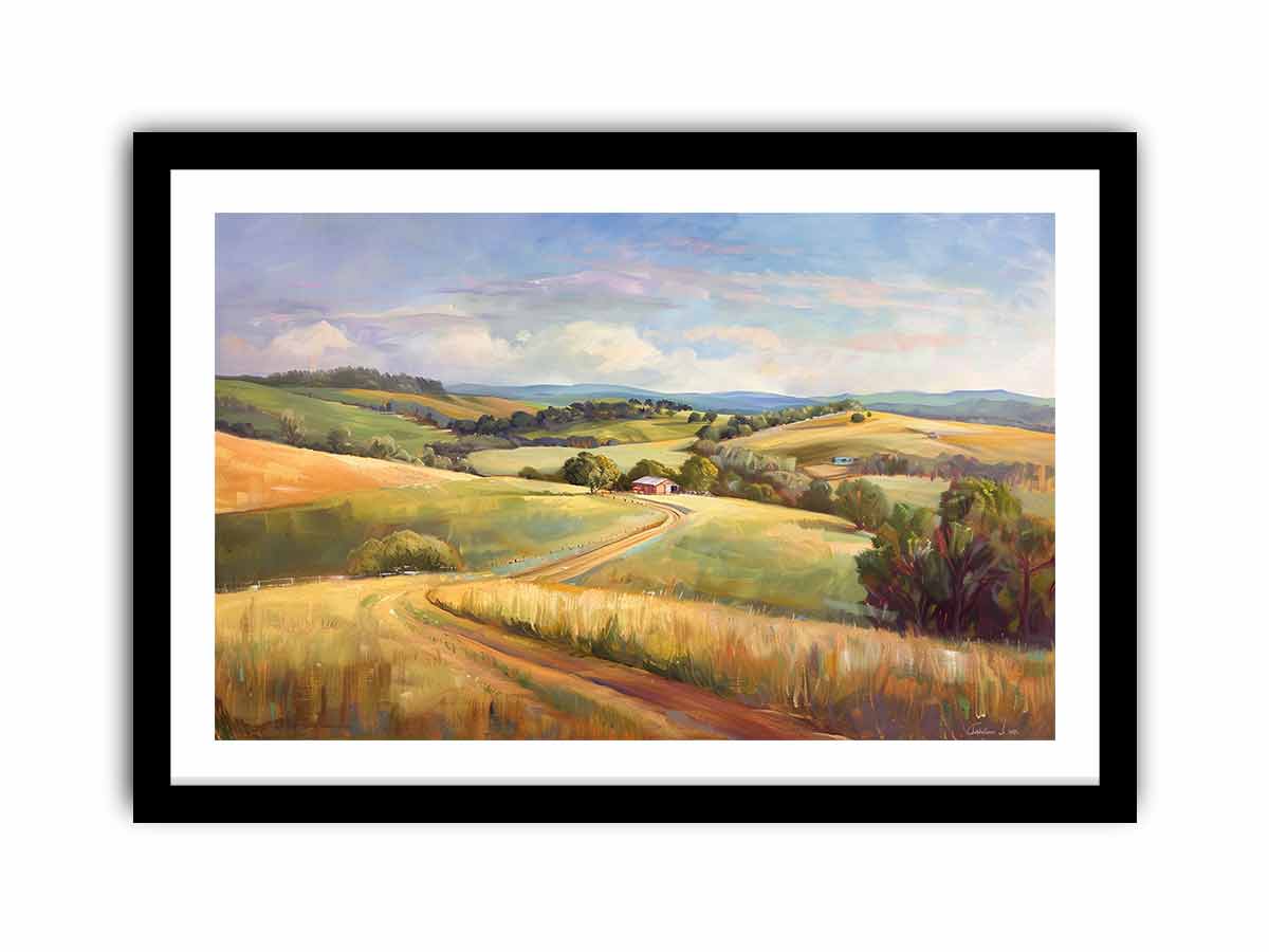 Pastel countryside farmhouse landscape canvas art for living room decor.