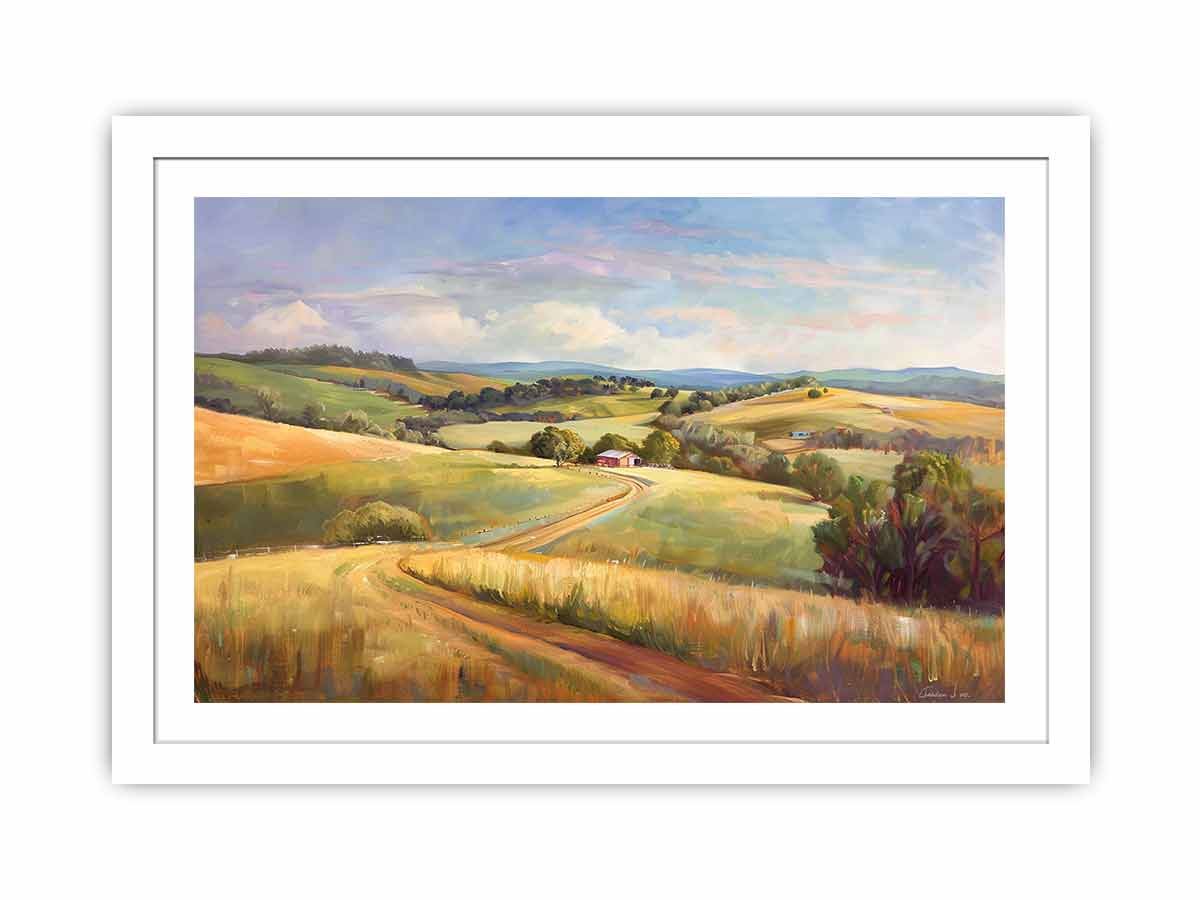 Pastel countryside farmhouse landscape canvas art for living room decor.