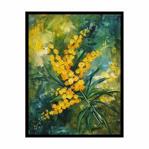 Golden wattle floral canvas art for modern living room decor.