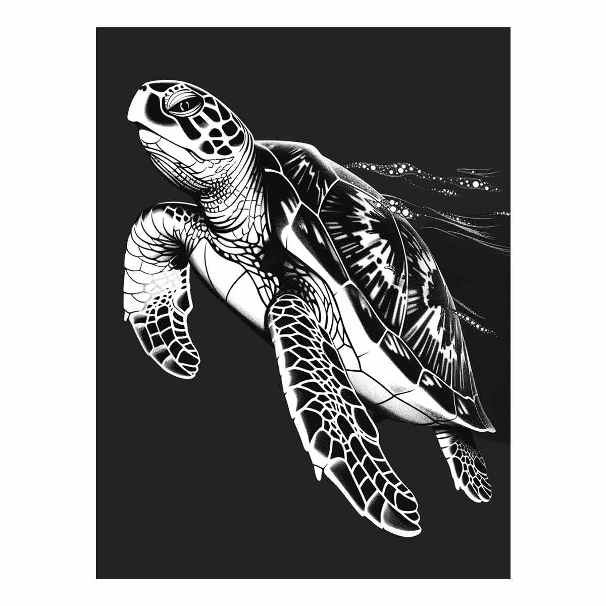 Black and white sea turtle canvas art for coastal room decor.
