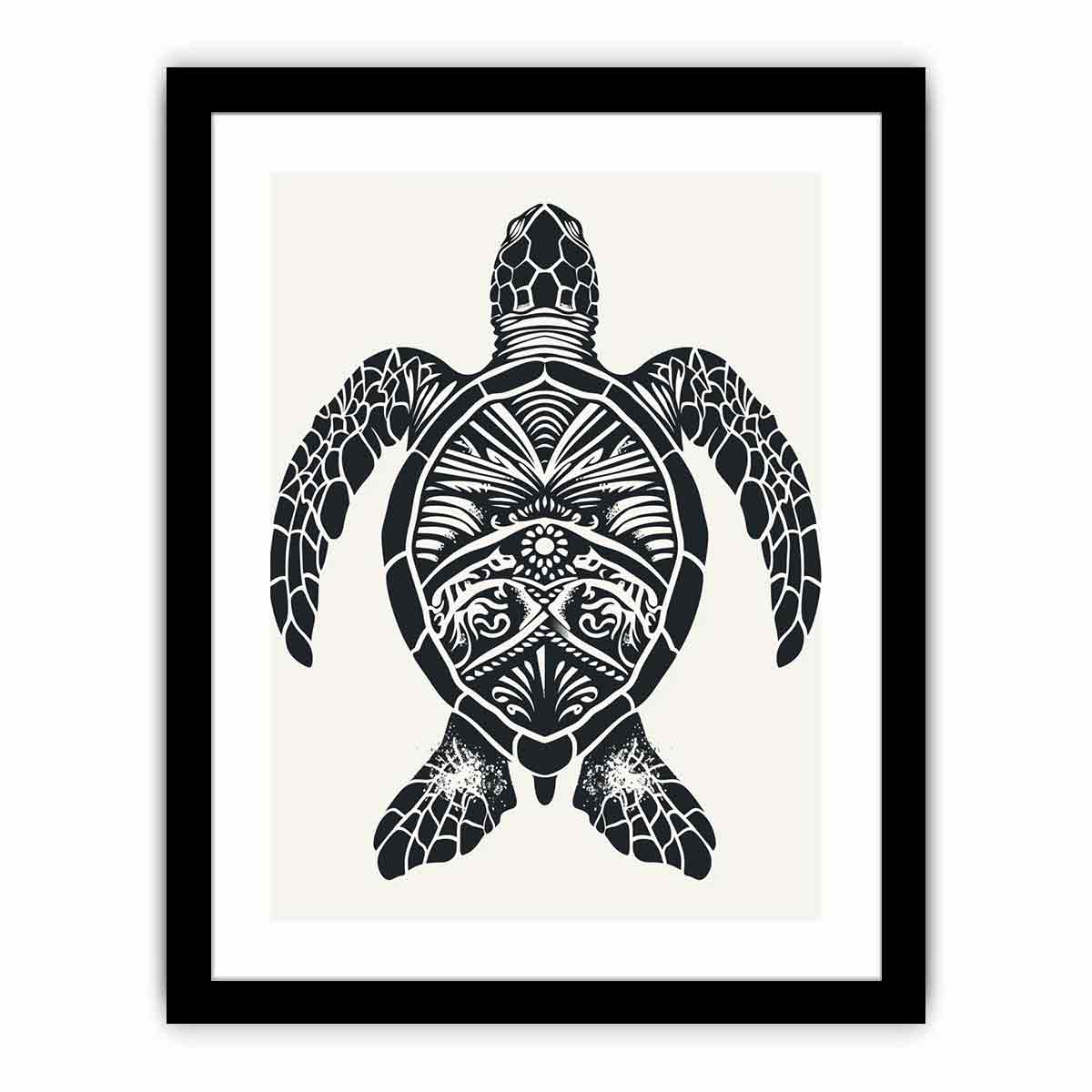 Tribal sea turtle canvas art for coastal bedroom wall decor.