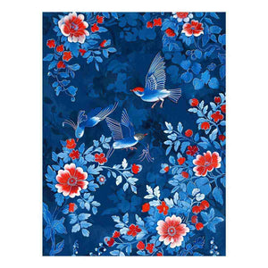 Blue floral bird canvas art for elegant bedroom wall decor.
